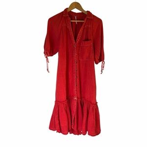Free People Red Maya Shirt Dress XS